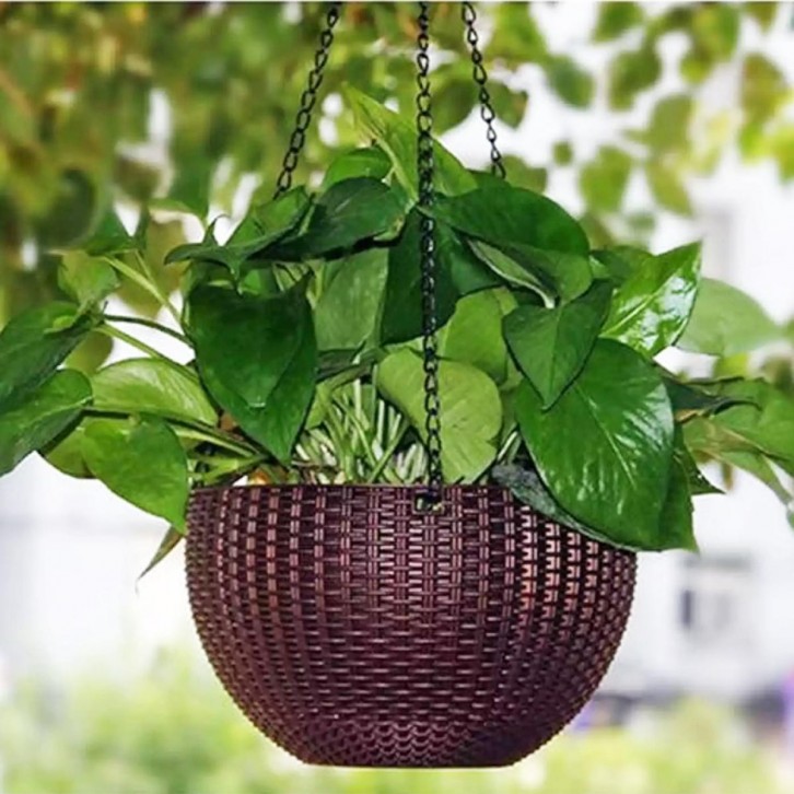 Plastic Rattan-Design Hanging Pot