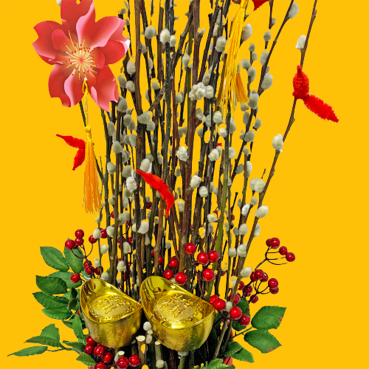 恭喜发财 Congratulations and Prosperity (Pussy willow arrangement)